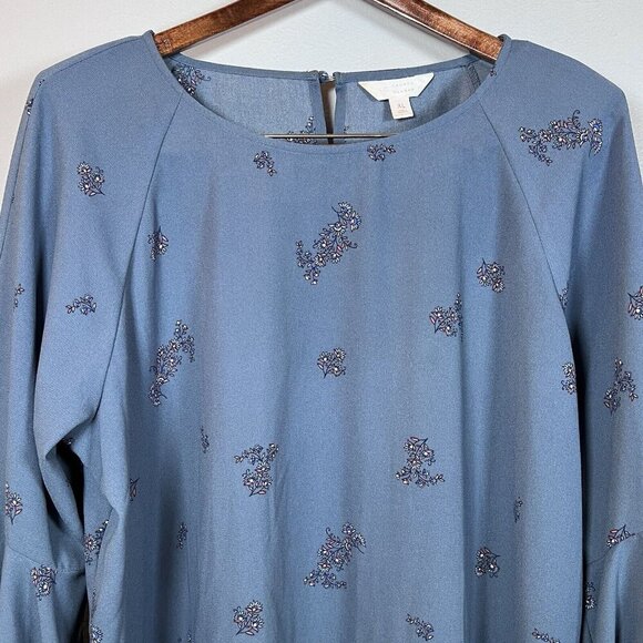 LC Lauren Conrad Women's Bell Sleeve Blouse Size XL Blue Floral Split Back - Picture 3 of 11